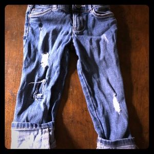 Adorable toddler girl distress crop jeans